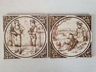 Two Superb 6  Victorian Art Pottery Figural Tiles Of Boys C1880 -minton Interest