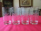 Set Of 8 Vintage Mcm Gray Cut etched Floral Clear Tumbler Glasses 5 1 8 