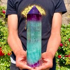 3 19lb Natural Rainbow Fluorite Obelisk Quartz Crystal Wand Point Gem Healing