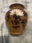 G5 Antique Japanese Pottery Large 8 5    Vase Brown Spotted Glaze White Flowers