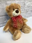Carmelot Plush Teddy Bear Tan 10    By Russ Berrie Red Ribbon With White Hearts