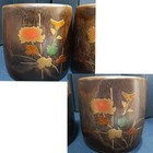 Japanese Wooden Pair Of Hibachi Copper Liner Hand Warmers Brazier Tea Ceremony