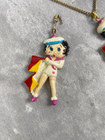 Vintage Betty Boop Necklace   Earring Set Plastic Dangle Sailor Flag Girl Racing