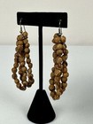 Boho Bead Dangle Earrings Brown Multi Strand Tribal Rustic Vintage