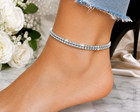 2 Row Rhinestone Anklet Silver Tone Crystal Stretch Ankle Bracelet Beach Jewelry