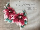 Vintage 1940s Unused Christmas Greeting Card Embossed Red Poinsettias Faux Wood