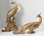 Syroco Gold Peacock Figurines Mid-century Regency Hollywood Sculptures Usa
