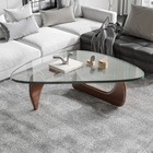 Classic Classic Style Coffee Table With Clear Triangle Glass Solid Wood Base