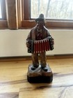 Vintage Hand Carved Man Playing Accordion  Colorful Wood Figurine Handmade
