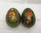 Vintage Set Of 2 Russian Floral Lacquer Egg  2 X 2 1 2  Green W  Flowers