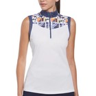 Callaway Top Womens S White Geo Print Block Golf Polo Opti Dri Sleeveless Zip