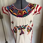 Hand Made Embroidered  Mexican Dress Ribboned Roosters  Birds Beautiful 