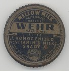 Rare Antique Litho Tin Metal  wehr Dairy Mellow Milk Bottle Cap  Hamilton Ohio
