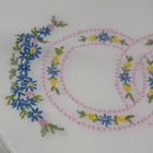 Vintage Hand-made White Embroidered Floral And Double Ring Table Runner 