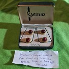 Vintage Snap-ons Men s Cufflinks Gold Tone Round Red Cabochon  4 Stones  Case