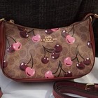 Coach Outlet Nolita Small Signature Canvas Cherry Print Zip Bag Detachable Strap