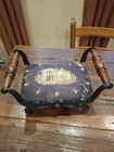 Antique Vintage Cast Iron Footstool Ottoman With Needlepoint Wood Handles 8 1 4 