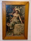 Francesco Vinea Original Vintage Print 1890 Woman In Flower Garden Framed