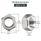10 Pcs 304 Stainless Steel Hex Nuts  M12-1 75  Din934 Standard Unc Coarse Thread