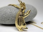 Vintage 1960s Gold Tone Baloo Pendant Charm And Chain Walt Disney Productions