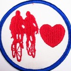 Vintage Cycling Patch Two Bicycle Riders Red Heart Embroidered Sew On
