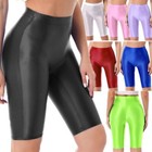 Us Women s Glossy High Waist Yoga Gym Running Compression Spandex Shorts