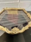 Vtg  Ormolu Jewelry Casket Vanity Box Gold white Filigree Hollywood Regency