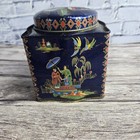 Vintage Cashew Tin Designed By Daher Made In England Asian Themed Dark Blue 