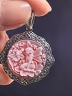 925 Sterling Silver Red Fairy Agate Cameo Vintage Jewelry Pendant Estate Jewelry