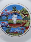 Wyoming Souvenir Plate 10 1 2 Inch Old Faithful Teton Peaks Vintage Gold Rim