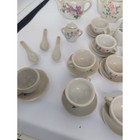 Antique Miniature Porcelain Tea Set 40 Piece Pink Blue Floral Doll Size Vintage