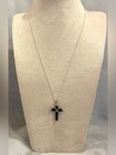 Unisex Black Cross Pendant Necklace Silver Tone Chain Gothic Religious Jewelry
