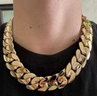 Heavy Big 28mm 24 1kilo Gram 14k Gold Plated Cuban Link Chain Necklace Jewelry