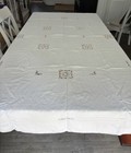 Handmade Linen Embroidered Antique Victorian Wedding Large Tablecloth 100  X 57 