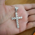 3 00ctw Round Cut Moissanite Cross Pendant With Chain 18   Sterling Silver 925