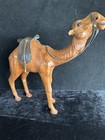 Vintage 14  Leather Wrapped Camel Figure With Bridle  Saddle And Glass Eyes
