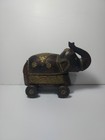 Antique Stamped Brass Wrapped Wood Elephant Indian Temple Spice Trinket Box Toy