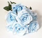 Light Blue Rose Bouquet Artificial Silk Flower 9 Heads Bush Home Diy Wedding