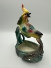 Vintage Tropical Ceramic Bird Planter Colorful Watering Hole Mid Century