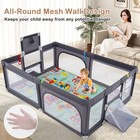 Baby Playpen Large Safe Play Yard Fun Activity Center W mat soccer Net Dark Grey