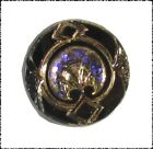 Small Antique Black Glass Button W  Glitter Embellishment  Gold Luster