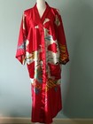 Japanese Geisha Red Robe Kimono Satin Size Medium Pockets  no Belt 