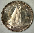 1950 Canada Silver 10c Canadian 10 Cents Coin Uncirculated Toned