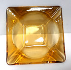 Vintage Large Amber Glass Ashtray Cigarette cigar 6  Square X 2  Tall