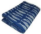 Blue Fish Block Printed Cotton Kantha Quilt Bedspread Blanket Queen Size Gifts