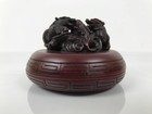 Chinese Vermilion Ink Pad Shuniku Vtg Red Seal Container Case Dragon Brown Sz65