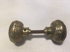 Pair Antique Victorian Ornate Brass Door Knobs W  Spindle Vtg