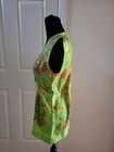 Vintage Versace Green Sleeveless Silk Blouse With Ornate Gold Pattern