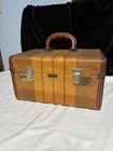 Vintage Crown Bengal Stripes Tweed Train Case W  Leather Corners     E l a  1950s