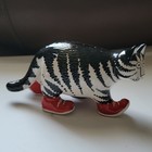  Ceramic Cat Piggy Kliban Bank Black   White Stripes Red Shoes
